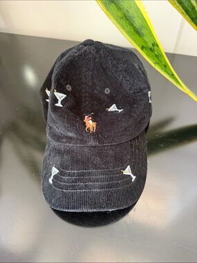 Black Corduroy Polo Embroidered martinis Baseball Cap